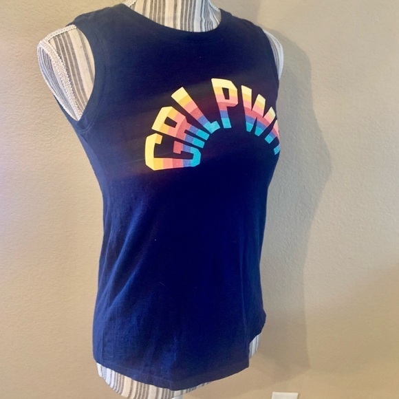 GAP Top XL Girls “GRL PWR” Rainbow Navy 100% Cotton Sleeveless Muscle Tee - Picture 4 of 16